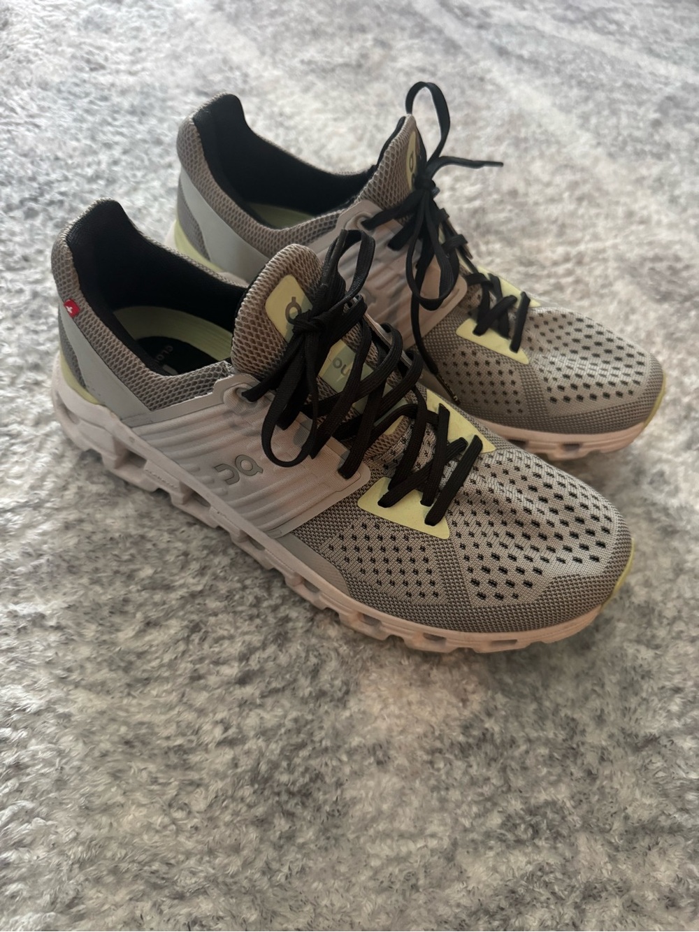 On Running Women's Athletic Shoes - Gray with Black and Pale Yellow Accents